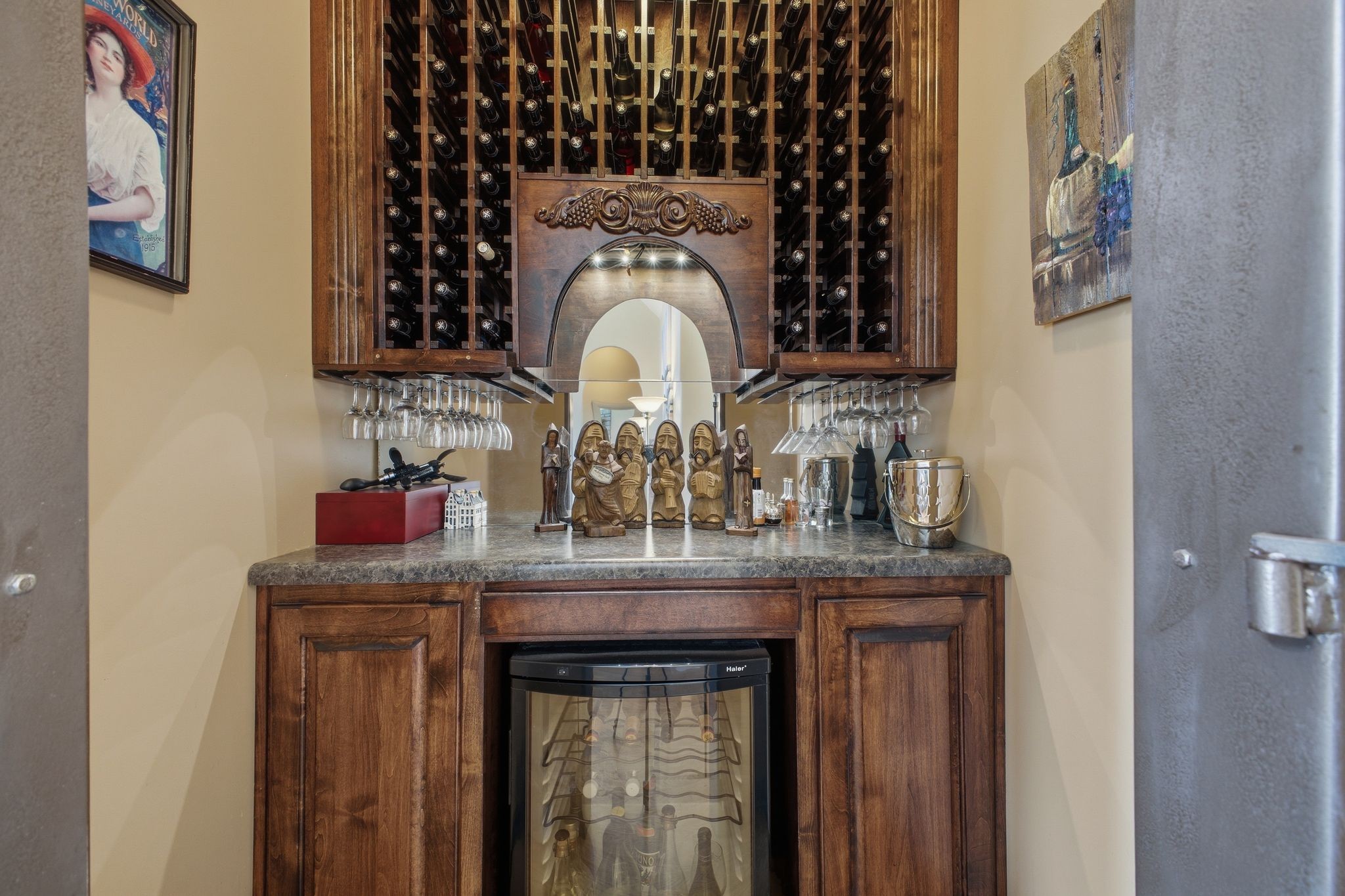 Built-in wine bar and cellar nook